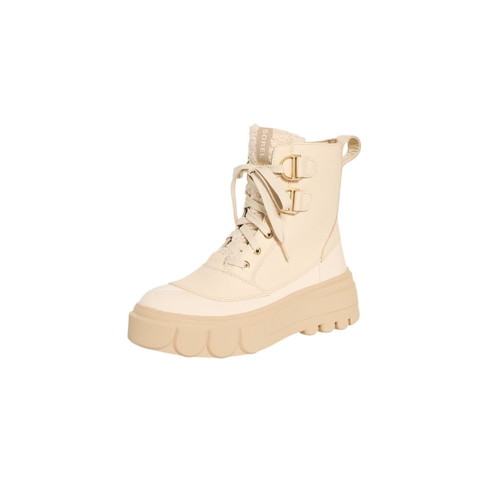 Sorel Platform Bleached Ceramic Oatmeal Caribou X Cozy Lace Up Boots Size 5.5